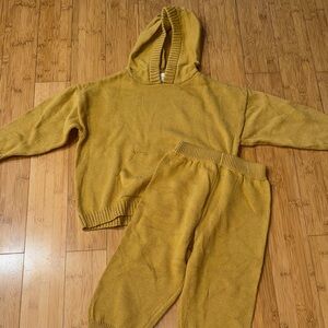 Winnie + Crew Mustard Yellow Knit Hoodie and Pants Set